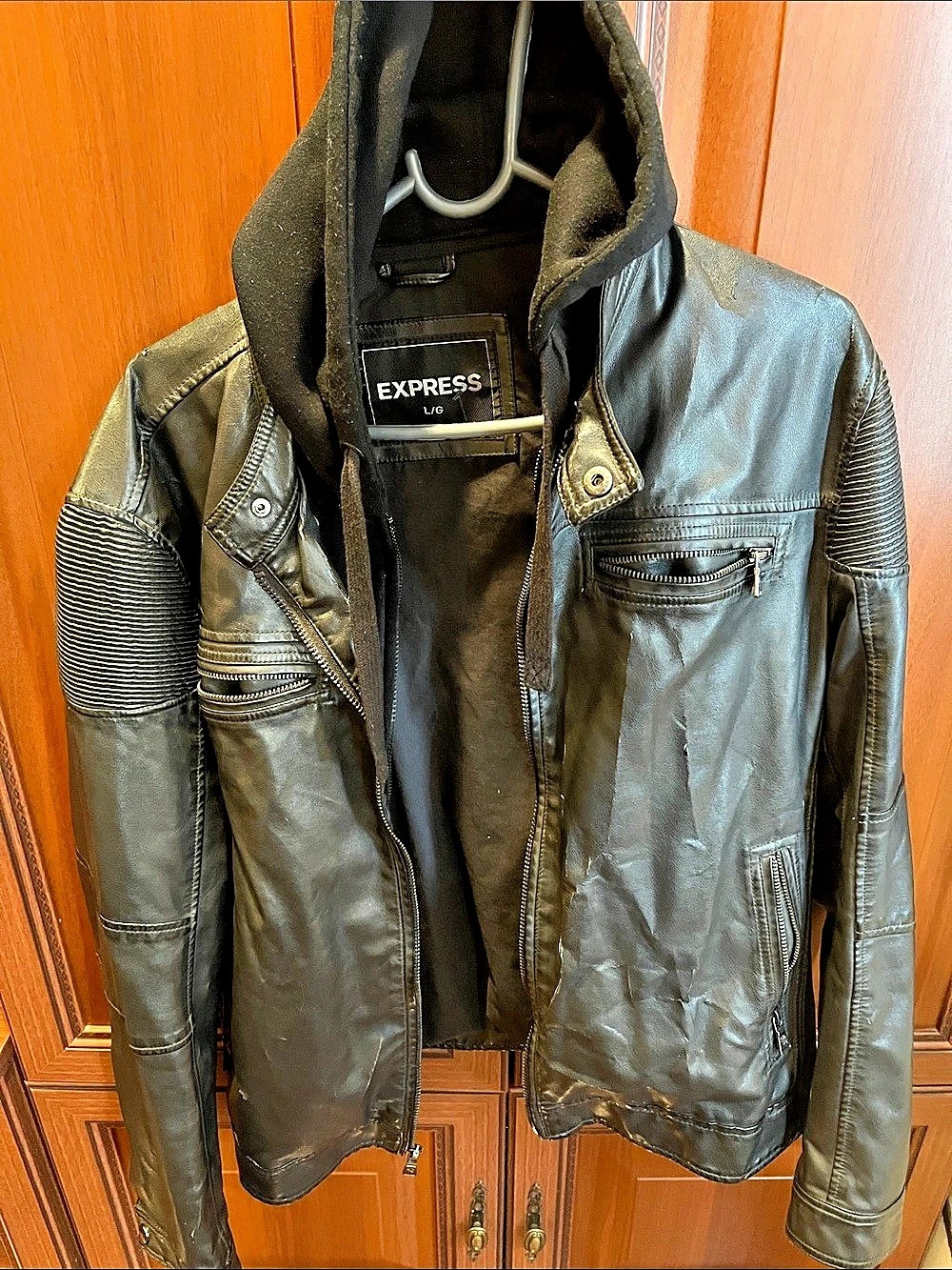 Express Black Hooded Moto Jacket Size Large